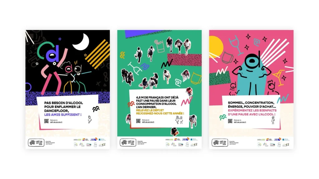 Campagne Défis de Janvier — affiches de prévention addiction — Addiction France × Agence Yvonne